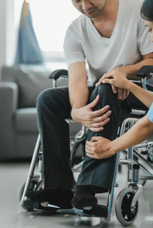Injured man wheelchair therapy